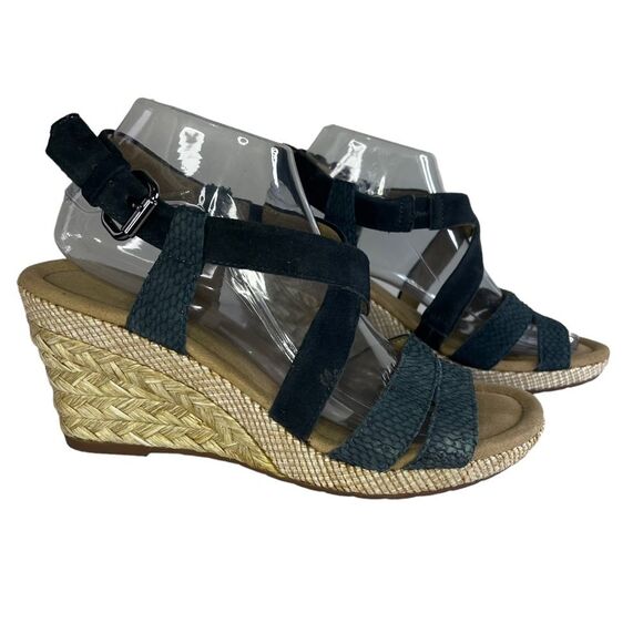 Gabor Leather/Suede Multi-Texture Snakeskin Blue Espadrille Wedges US 9 EU 40 - Picture 1 of 11